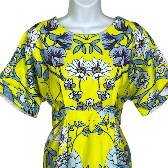 ASOS Wiggle Dress Sheath Size 6 Cotton Stretch Mirrored Floral Print Yellow NEW - Picture 5 of 13